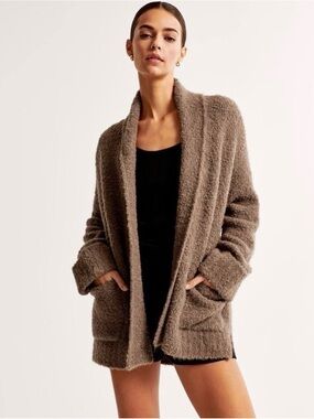 Abercrombie & Fitch Taupe Bouclé Open-Front Cardigan